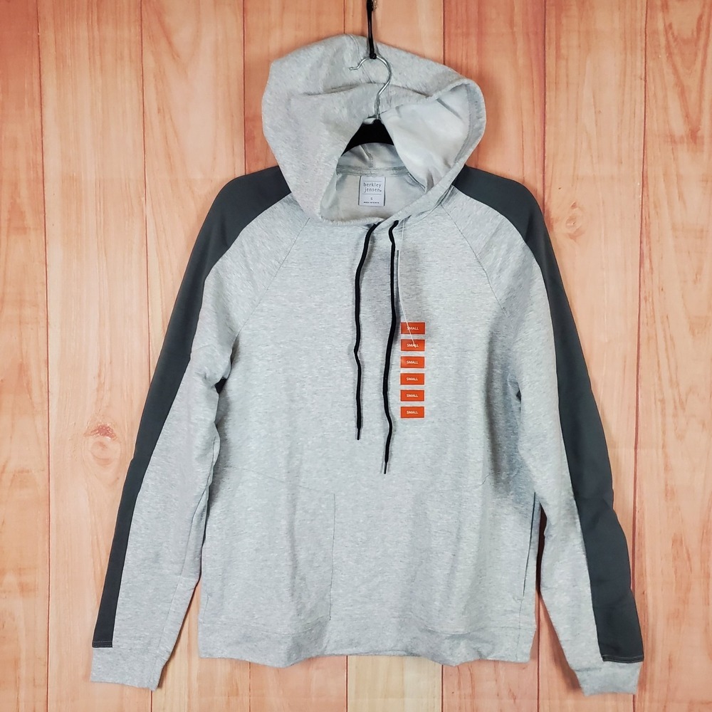 Berkley Jensen Hoodie Mens Small Heather Gray Stretch Raglan Sleeve Performance